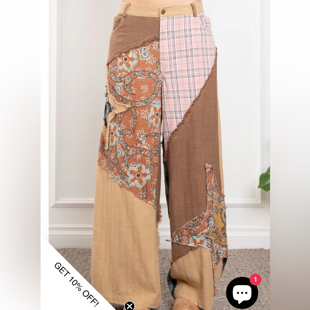 Blue Velvet Patchwork Wide Leg Pants, Various Sizes NWT - Picture 5 of 6